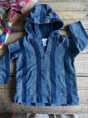 Old Navy Navy and Light Blue Striped Hooded Pullover